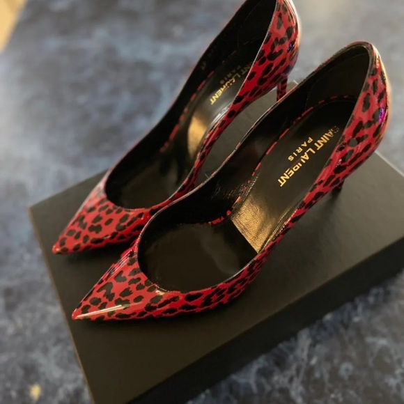 Saint Laurent Red Leopard Print Patent Leather YSL red leopard heels - Picture 2 of 10